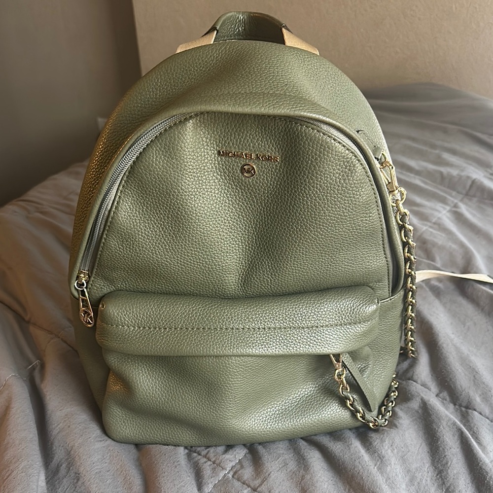 Michael Kors Green Leather Backpack with Pebbled Texture